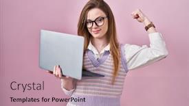  Presentation with muscle - Presentation featuring young-caucasian-woman-working-using background and a coral colored foreground