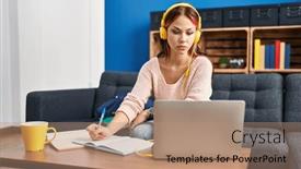  Presentation with attitude - Slide deck consisting of young-caucasian-woman-working-using background and a coral colored foreground