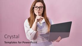  Presentation with young students working in groups - PPT theme consisting of young-caucasian-woman-working-using background and a  colored foreground