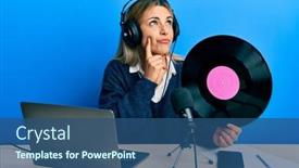  Presentation with vinyl - Slide set featuring young-caucasian-woman-working background and a ocean colored foreground