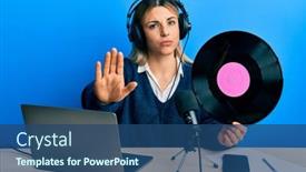  Presentation with vinyl - Amazing presentation theme having young-caucasian-woman-working backdrop and a ocean colored foreground