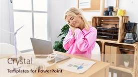  Presentation with working together - PPT theme consisting of young-caucasian-woman-working and a lemonade colored foreground