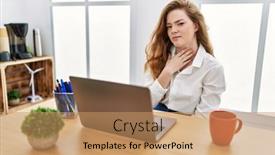  Presentation with infection - PPT theme enhanced with young-caucasian-woman-working background and a coral colored foreground