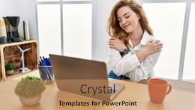  Presentation with computer love - Presentation theme featuring young-caucasian-woman-working background and a coral colored foreground