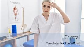  Presentation with skin infection - Theme consisting of young-caucasian-woman-working background and a light blue colored foreground