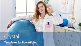  Presentation with rehabilitation - Slide set consisting of young-caucasian-woman-working background and a  colored foreground