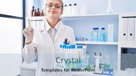  Presentation with scientist - Slides having young-caucasian-woman-working background and a light blue colored foreground