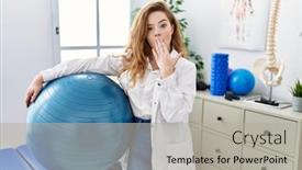  Presentation with rehabilitation - PPT theme having young-caucasian-woman-working background and a light gray colored foreground