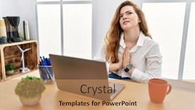  Presentation with working together - Presentation having young-caucasian-woman-working background and a coral colored foreground