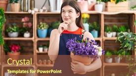 Presentation with hand holding flowers - Presentation design having young-caucasian-woman-working background and a tawny brown colored foreground