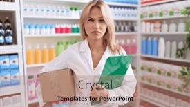  Presentation with inventory - Theme having young-caucasian-woman-working background and a coral colored foreground