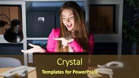  Presentation with working - PPT theme featuring young-caucasian-woman-working and a tawny brown colored foreground