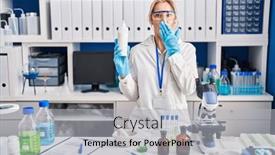  Presentation with lotion - Presentation theme featuring young-caucasian-woman-working background and a light gray colored foreground