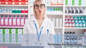  Presentation with lips - Presentation design consisting of young-caucasian-woman-working background and a light blue colored foreground