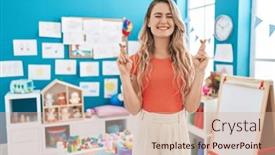  Presentation with hope - PPT theme with young-caucasian-woman-working background and a  colored foreground