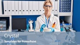  Presentation with simple - Slide deck consisting of young-caucasian-woman-working background and a teal colored foreground