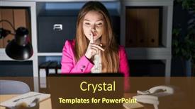  Presentation with lips - Presentation design enhanced with young-caucasian-woman-working background and a tawny brown colored foreground