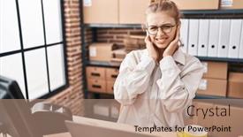  Presentation with music business - PPT layouts having young-caucasian-woman-working background and a  colored foreground