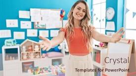  Presentation with hug - Presentation theme featuring young-caucasian-woman-working background and a lemonade colored foreground