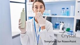  Presentation with lotion - Slides enhanced with young-caucasian-woman-working background and a light blue colored foreground