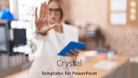  Presentation with sing - PPT theme with young-caucasian-woman-working background and a lemonade colored foreground