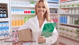  Presentation with inventory - PPT layouts enhanced with young-caucasian-woman-working background and a coral colored foreground