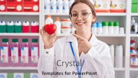  Presentation with pharmacy - Slide deck having young-caucasian-woman-working background and a lemonade colored foreground