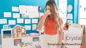  Presentation with teacher stress - Presentation featuring young-caucasian-woman-working background and a lemonade colored foreground