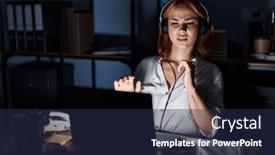  Presentation with office - Presentation theme with young-caucasian-woman-working background and a navy blue colored foreground