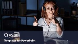  Presentation with office - Presentation with young-caucasian-woman-working and a navy blue colored foreground