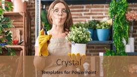  Presentation with young plant - Slide set featuring young-caucasian-woman-working and a coral colored foreground