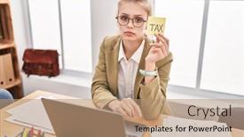  Presentation with office - PPT theme enhanced with young-caucasian-woman background and a  colored foreground