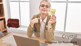  Presentation with taxes - Slide set having young-caucasian-woman background and a coral colored foreground