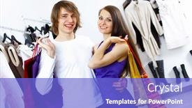  Presentation with clothing - PPT theme with young-caucausian-couple-doing-clothing background and a cobalt blue colored foreground