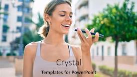  Presentation with woman sport - PPT layouts with young-cauciasian-fitness-woman-wearing background and a coral colored foreground