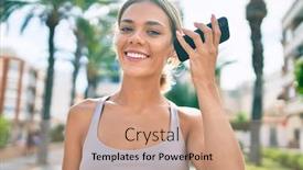  Presentation with listening woman - Slides enhanced with young-cauciasian-fitness-woman-wearing background and a coral colored foreground