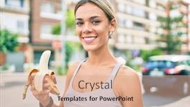  Presentation with strength - PPT theme with young-cauciasian-fitness-woman-wearing background and a coral colored foreground