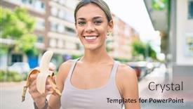  Presentation with strength - Beautiful presentation theme featuring young-cauciasian-fitness-woman-wearing backdrop and a coral colored foreground