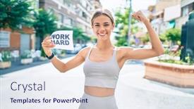  Presentation with hard work - Audience pleasing presentation design consisting of young-cauciasian-fitness-woman-wearing backdrop and a sky blue colored foreground