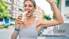  Presentation with muscle - Theme having young-cauciasian-fitness-woman-wearing background and a light blue colored foreground