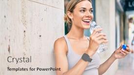  Presentation with drinking water - Theme enhanced with young-cauciasian-fitness-woman-wearing background and a lemonade colored foreground