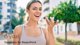  Presentation with woman sport - Theme enhanced with young-cauciasian-fitness-woman-wearing background and a coral colored foreground