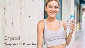  Presentation with woman sport - PPT theme having young-cauciasian-fitness-woman-wearing background and a lemonade colored foreground