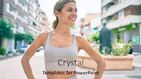  Presentation with woman sport - Cool new PPT theme with young-cauciasian-fitness-woman-wearing backdrop and a coral colored foreground