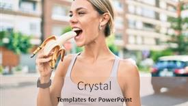  Presentation with woman sport - PPT layouts featuring young-cauciasian-fitness-woman-wearing background and a coral colored foreground