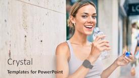  Presentation with drinking water - Amazing PPT theme having young-cauciasian-fitness-woman-wearing backdrop and a lemonade colored foreground