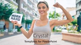  Presentation with hard work - Colorful slide set enhanced with young-cauciasian-fitness-woman-wearing backdrop and a coral colored foreground