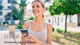  Presentation with womens fitness clothing - Colorful PPT layouts enhanced with young-cauciasian-fitness-woman-wearing backdrop and a coral colored foreground