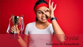  Presentation with champion - Presentation design with young-champion-asian-girl-winning background and a red colored foreground