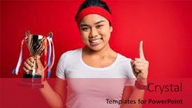  Presentation with champion - Presentation design enhanced with young-champion-asian-girl-winning background and a red colored foreground